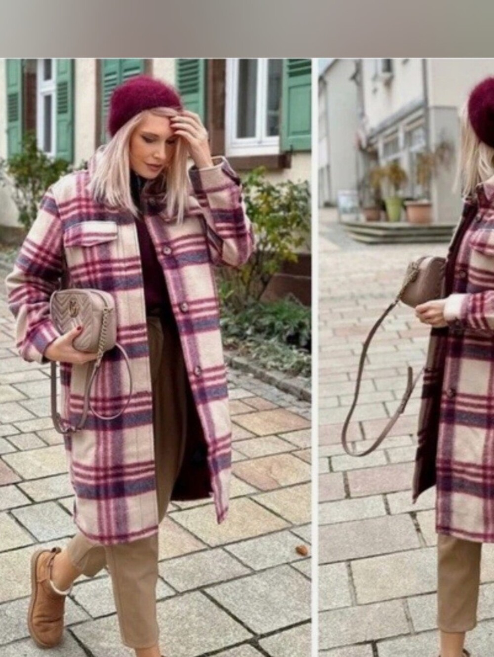 Women's H&M XS Maroon Cream Plaid Jacket